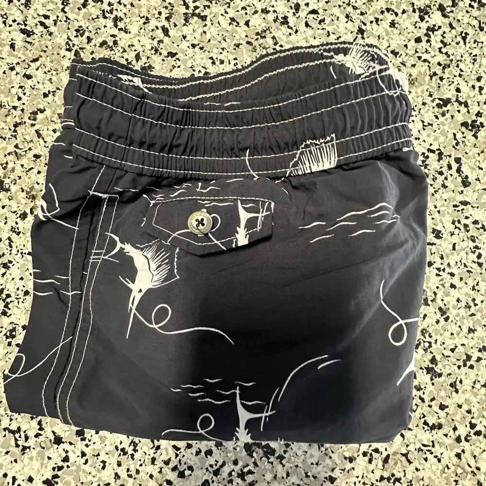 Polo Ralph Lauren Swim Trunks Mens XL Navy Blue Board Shorts Marlin AOP Graphic